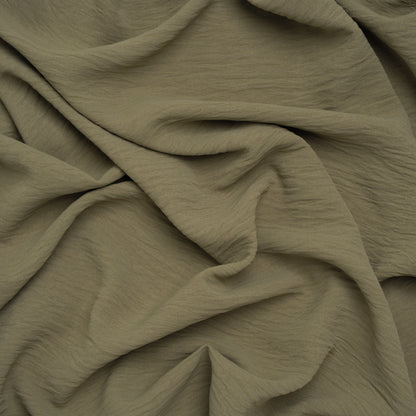 Crinkled Stretch Polyester Woven - Dusty Olive Green - Designer Deadstock