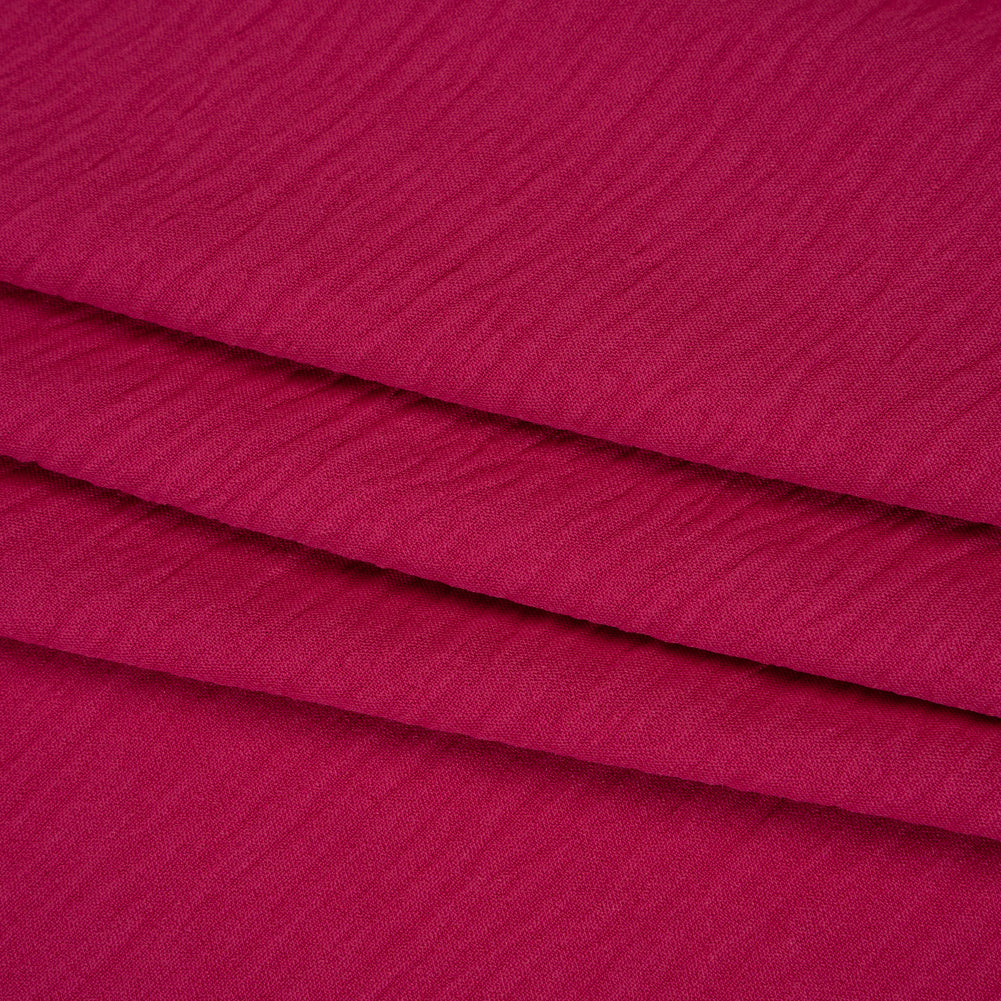 Crinkled Stretch Polyester Woven - Magenta - Designer Deadstock