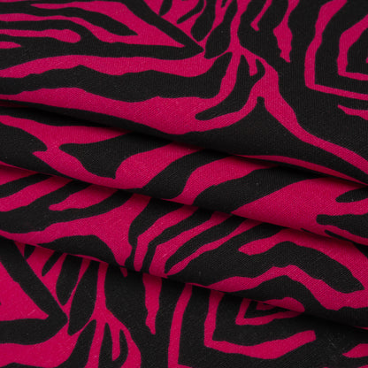Polyester and Linen Canvas Print - Fuchsia and Black Tiger Stripes - Designer Deadstock Folded