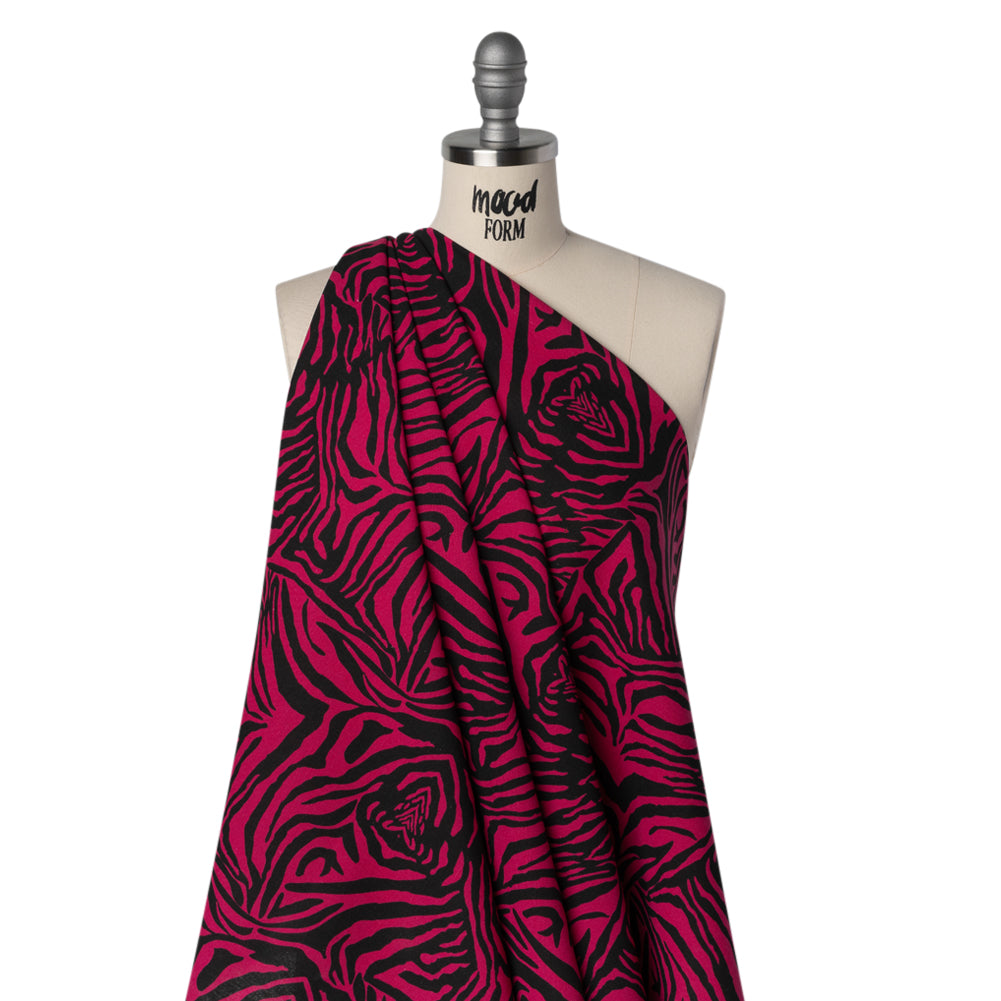 Polyester and Linen Canvas Print - Fuchsia and Black Tiger Stripes - Designer Deadstock Drape