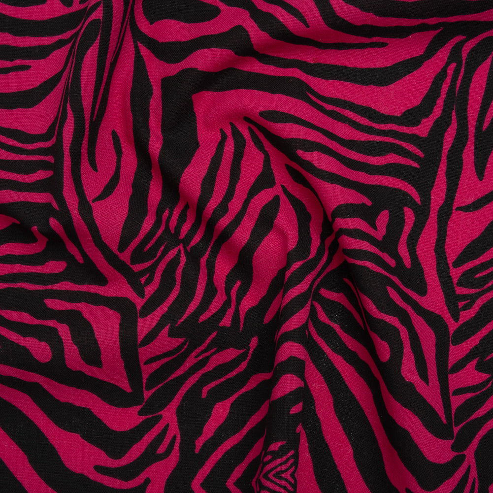Polyester and Linen Canvas Print - Fuchsia and Black Tiger Stripes - Designer Deadstock