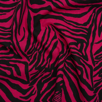 Polyester and Linen Canvas Print - Fuchsia and Black Tiger Stripes - Designer Deadstock