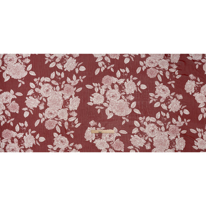 Crinkled Polyester Chiffon Print - Burgundy and White Floral - Designer Deadstock
