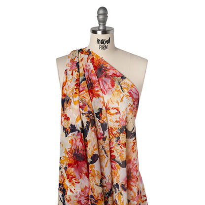 Polyester Chiffon Print - Pink, Red and Yellow Floral - Designer Deadstock