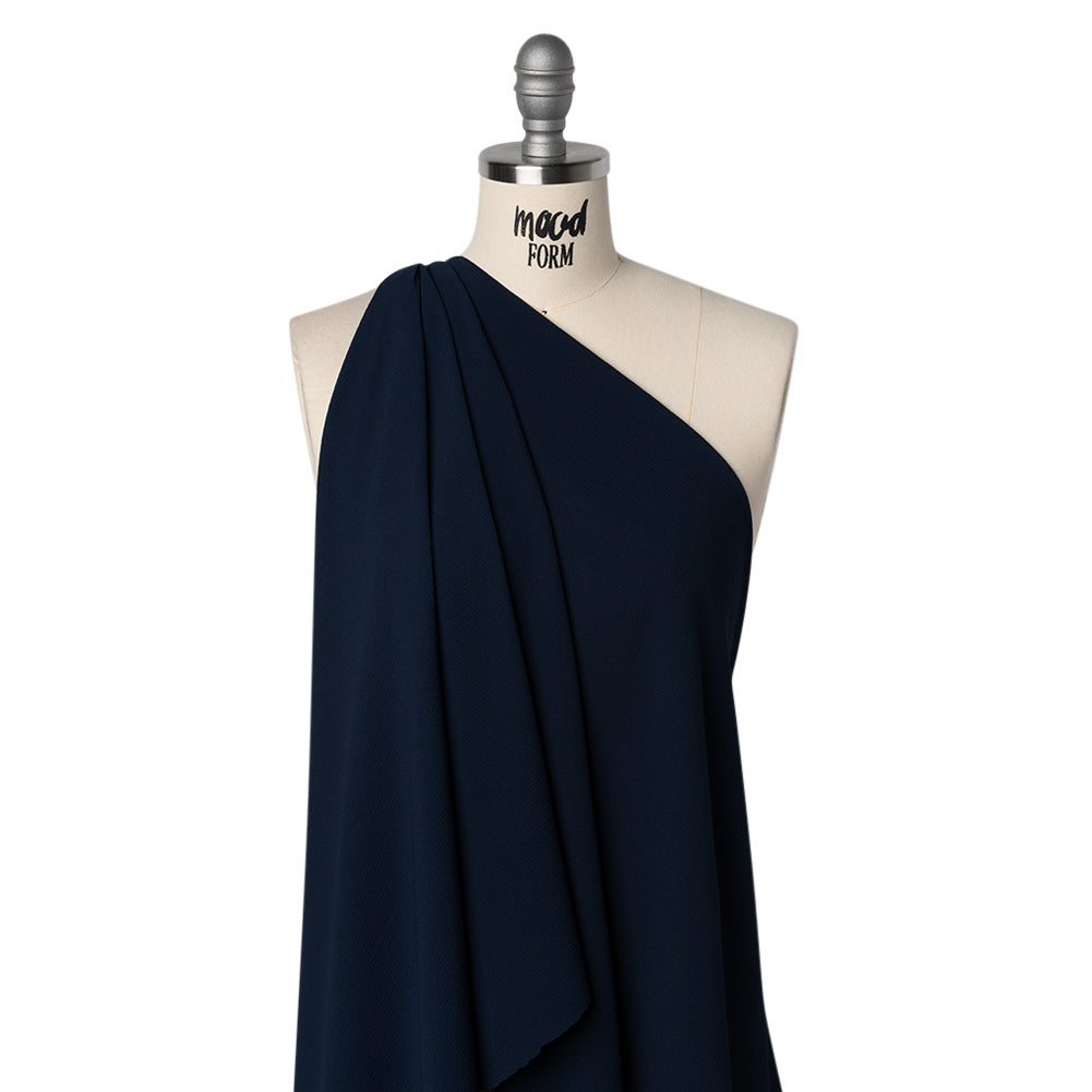 Stretch Puckered Polyester Crepe - Navy - Designer Deadstock