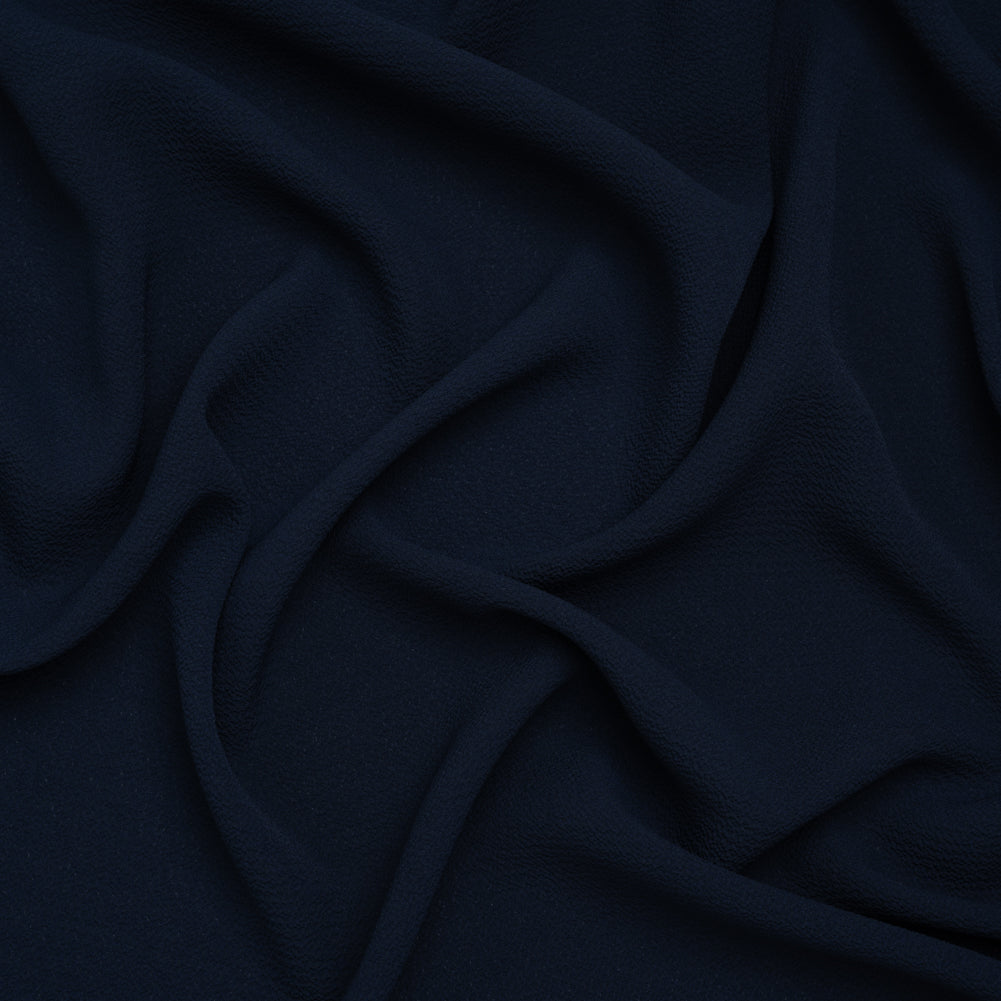 Stretch Puckered Polyester Crepe - Navy - Designer Deadstock
