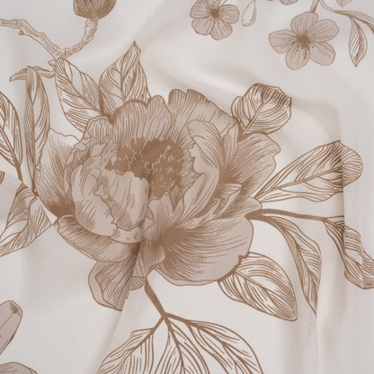 Polyester Chiffon Print - Cream and Mocha Brown Big Roses - Designer Deadstock