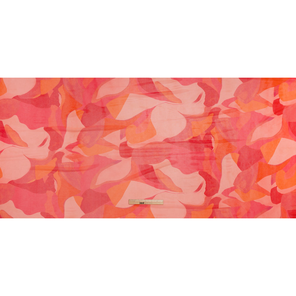 Knit Polyester Mesh Print - Red, Pink and Orange Abstract - Designer Deadstock - Full