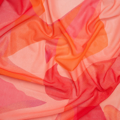 Knit Polyester Mesh Print - Red, Pink and Orange Abstract - Designer Deadstock