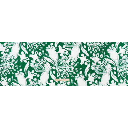 Polyester Woven Print - Emerald Green and White Floral - Designer Deadstock