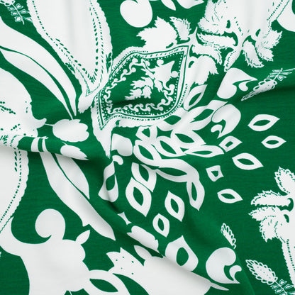 Polyester Woven Print - Emerald Green and White Floral - Designer Deadstock