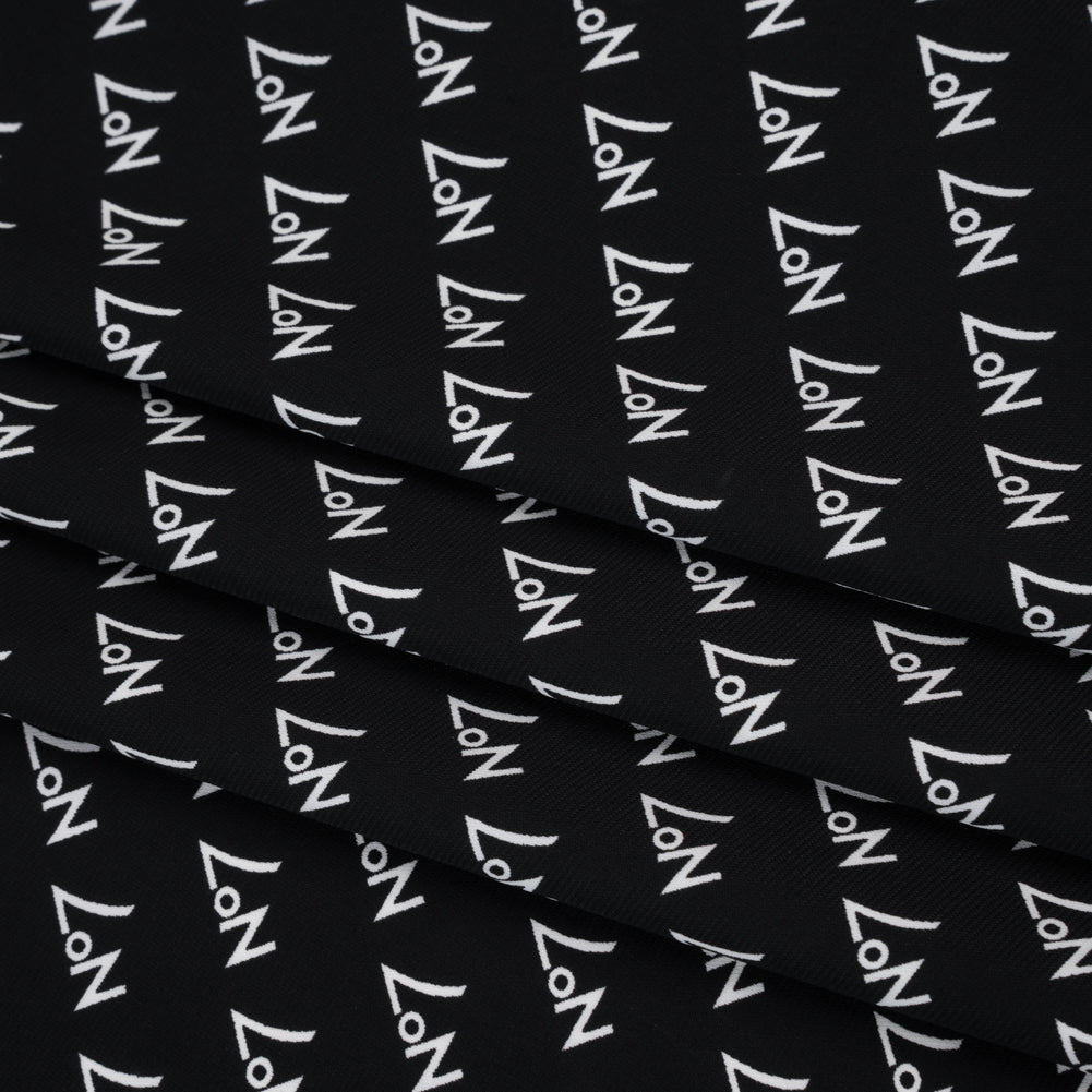 Polyester Woven Lining - Black and White No7 Typography Print - Designer Deadstock