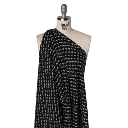 Polyester Woven Lining - Black and White No7 Typography Print - Designer Deadstock