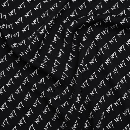 Polyester Woven Lining - Black and White No7 Typography Print - Designer Deadstock