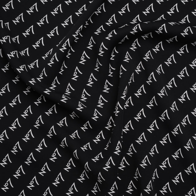 Polyester Woven Lining - Black and White No7 Typography Print - Designer Deadstock