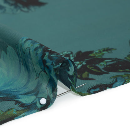 Polyester Chiffon Panel - Dark Green, Blue and White Floral - Designer Deadstock