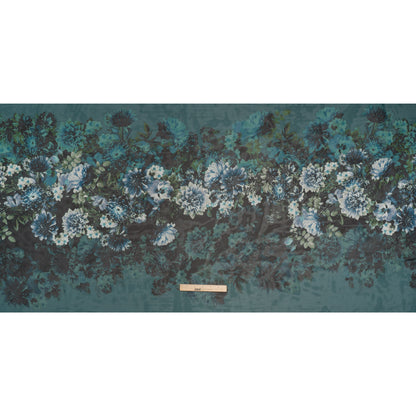 Polyester Chiffon Panel - Dark Green, Blue and White Floral - Designer Deadstock