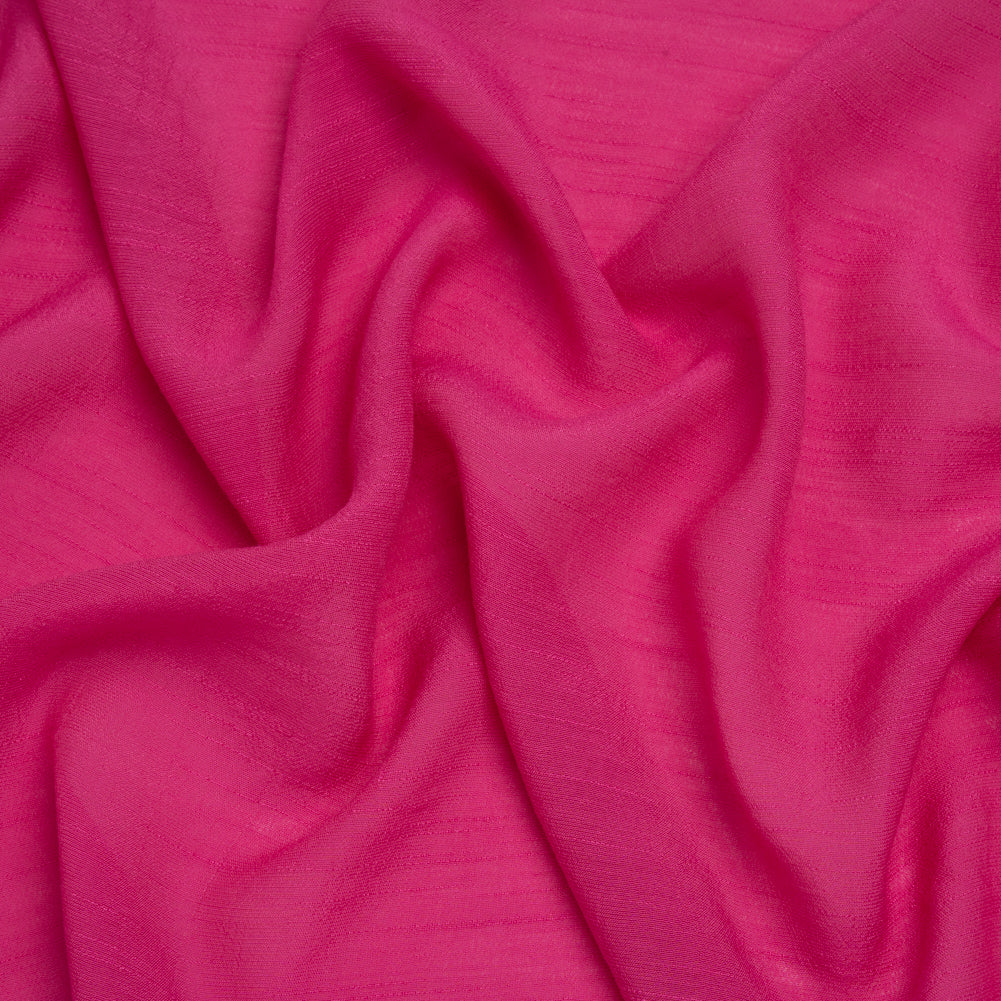 Textured Gauzy Polyester and Rayon Woven - Bright Pink - Designer Deadstock