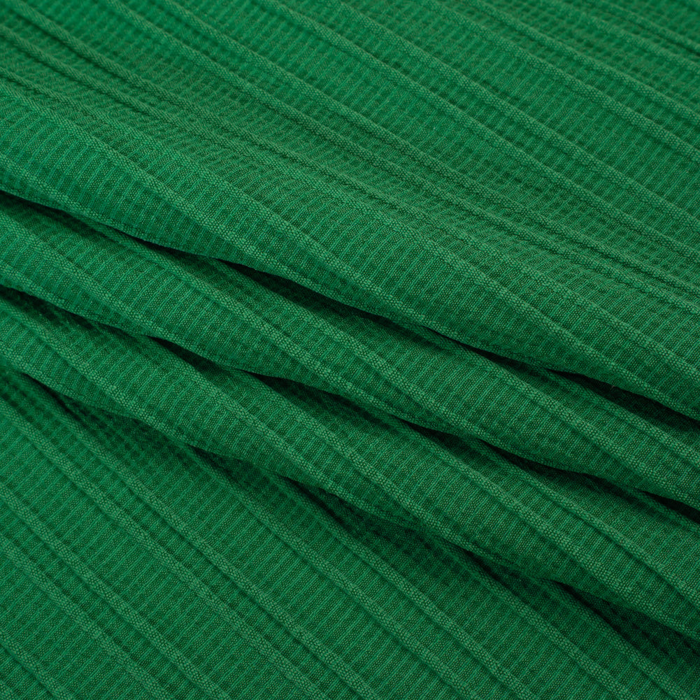 Textured Polyester and Rayon Woven with Faux Pintucks - Kelly Green Stripes - Designer Deadstock