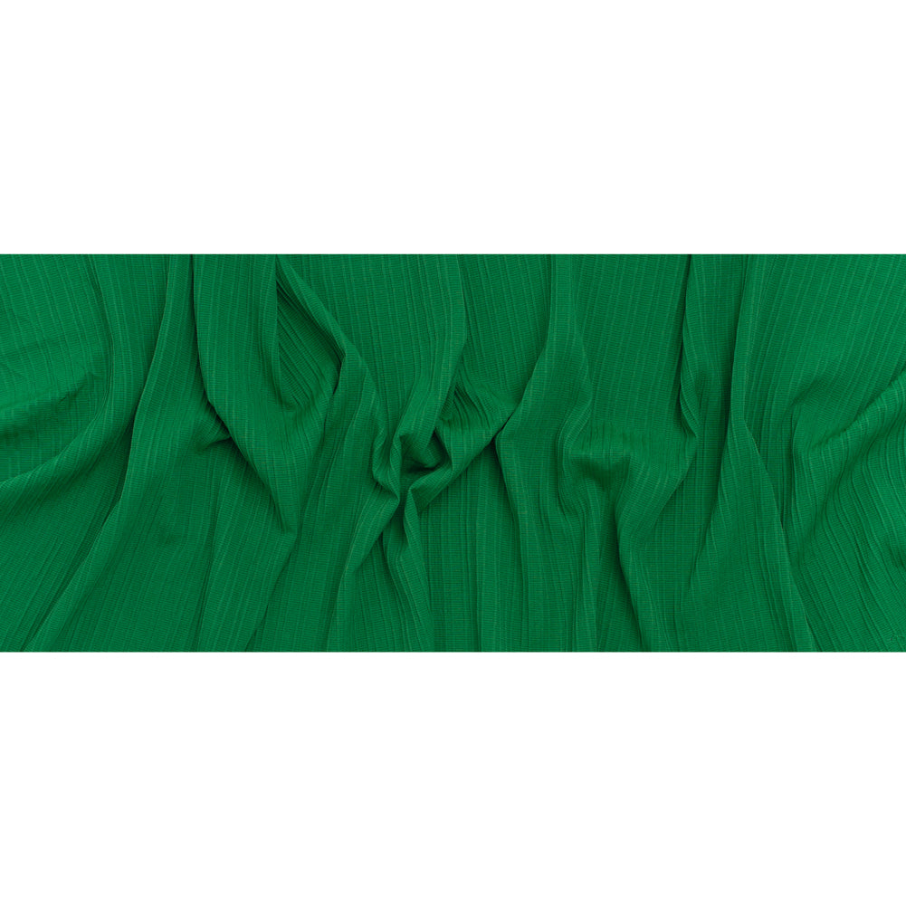 Textured Polyester and Rayon Woven with Faux Pintucks - Kelly Green Stripes - Designer Deadstock
