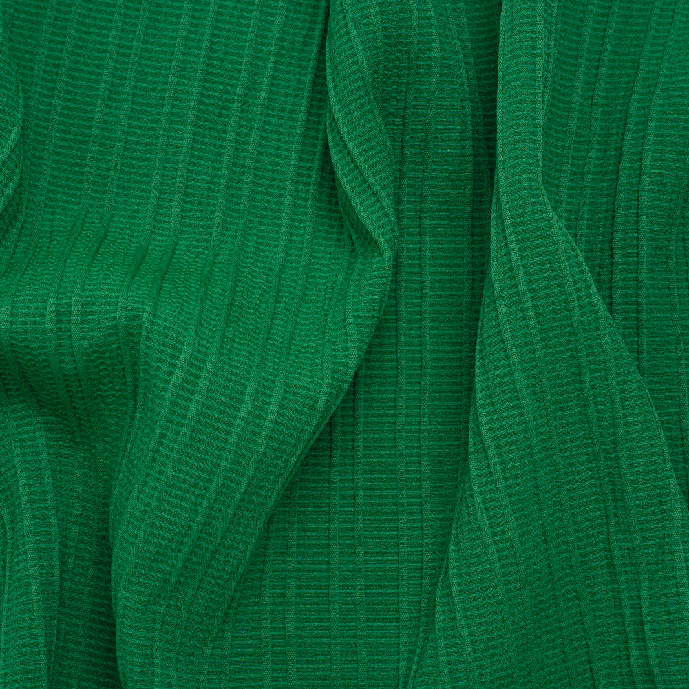 Textured Polyester and Rayon Woven with Faux Pintucks - Kelly Green Stripes - Designer Deadstock