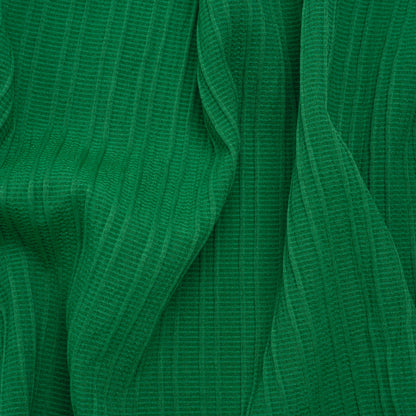 Textured Polyester and Rayon Woven with Faux Pintucks - Kelly Green Stripes - Designer Deadstock