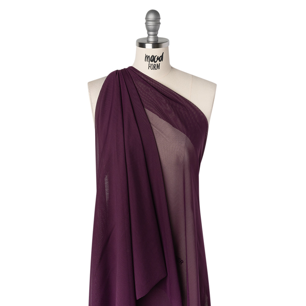 Stretch Polyester Mesh - Aubergine - Designer Deadstock Drape