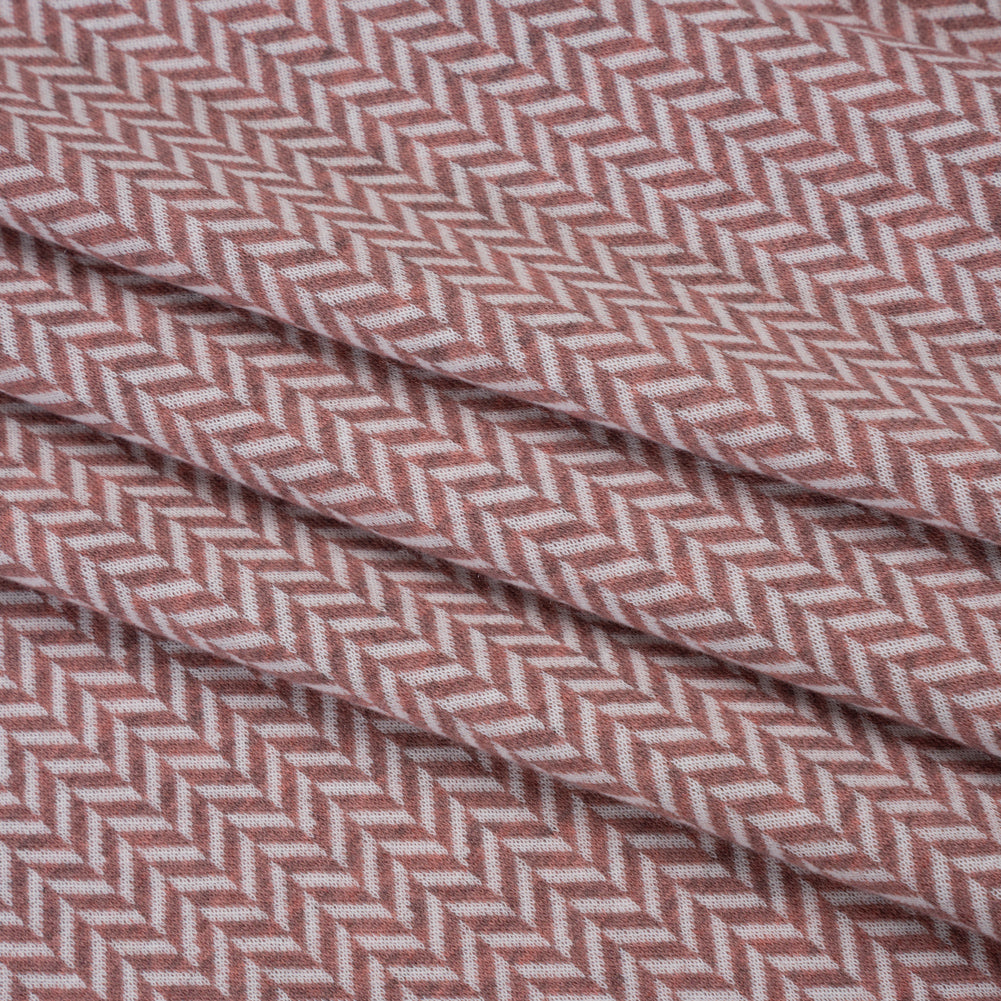Stretch Polyester Double Knit - Mauve and Ivory Herringbone - Designer Deadstock