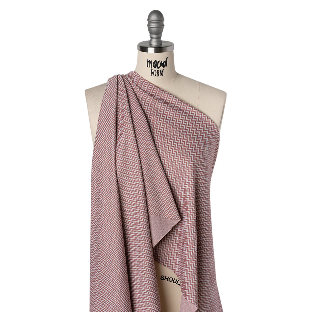 Stretch Polyester Double Knit - Mauve and Ivory Herringbone - Designer Deadstock