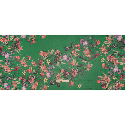 Polyester Chiffon Print - Kelly Green, Pink and Purple Tropical Blooms - Designer Deadstock - Full