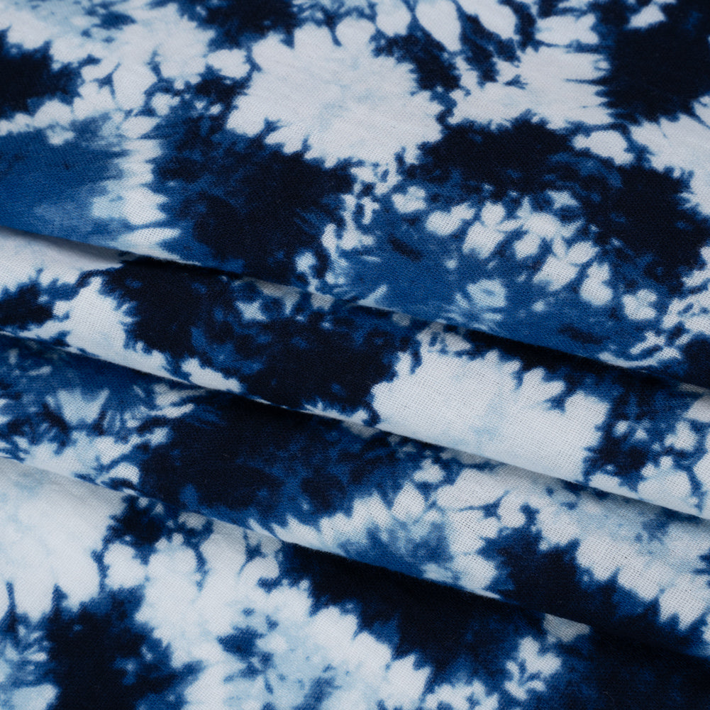 Double Cotton Gauze Print - Blue and White Diamond Tie-Dye - Designer Deadstock