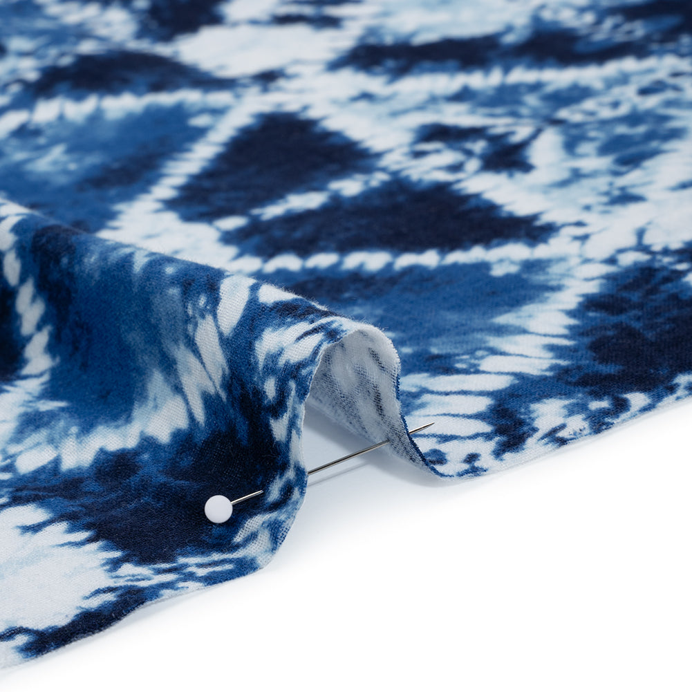 Double Cotton Gauze Print - Blue and White Diamond Tie-Dye - Designer Deadstock