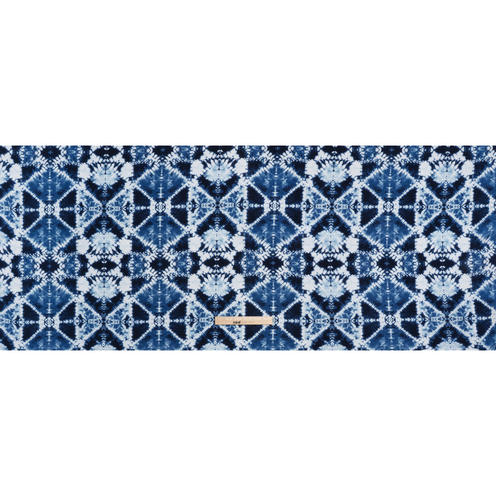 Double Cotton Gauze Print - Blue and White Diamond Tie-Dye - Designer Deadstock