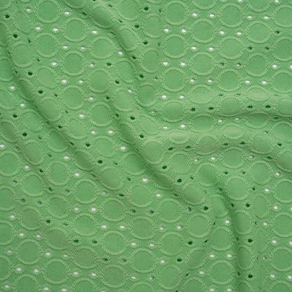 Stretch Polyester Eyelet Jersey - Absinthe Green Circles and Dots - Designer Deadstock