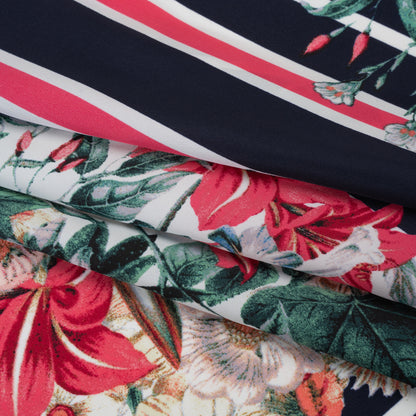 Polyester Crepe de Chine Panel - Pink, Navy Blue and White Floral Bandana - Designer Deadstock