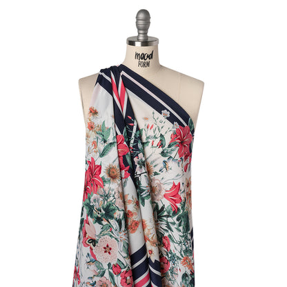 Polyester Crepe de Chine Panel - Pink, Navy Blue and White Floral Bandana - Designer Deadstock