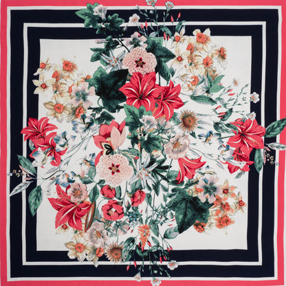 Polyester Crepe de Chine Panel - Pink, Navy Blue and White Floral Bandana - Designer Deadstock
