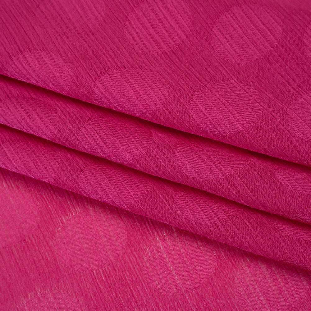 Crinkled Polyester Satin-Face Chiffon Jacquard - Fuchsia Polka Dots - Designer Deadstock
