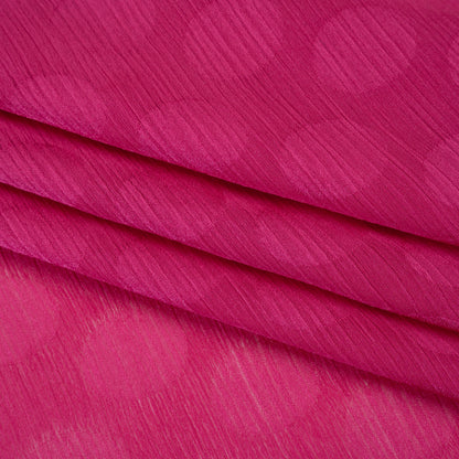 Crinkled Polyester Satin-Face Chiffon Jacquard - Fuchsia Polka Dots - Designer Deadstock