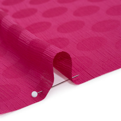 Crinkled Polyester Satin-Face Chiffon Jacquard - Fuchsia Polka Dots - Designer Deadstock
