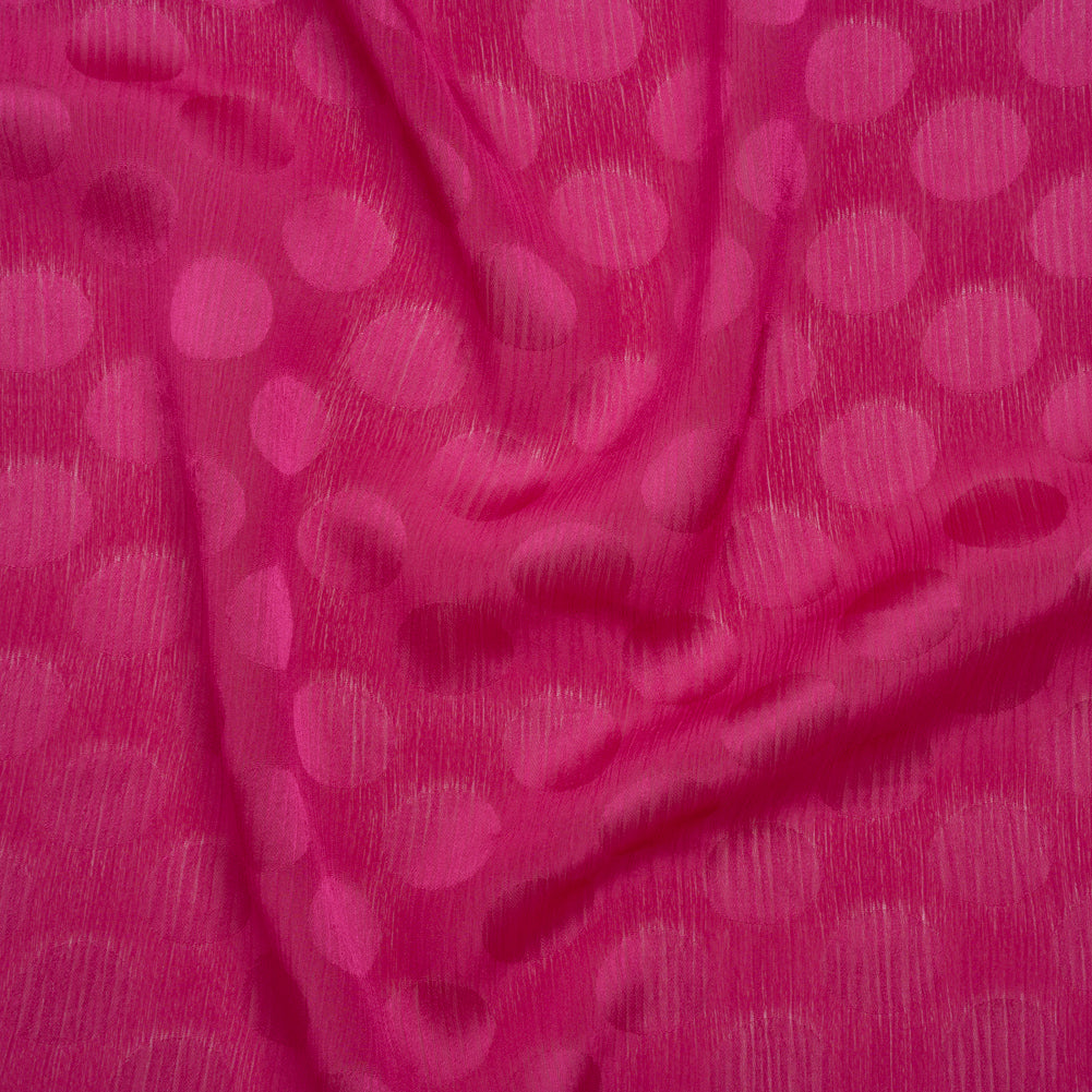 Crinkled Polyester Satin-Face Chiffon Jacquard - Fuchsia Polka Dots - Designer Deadstock