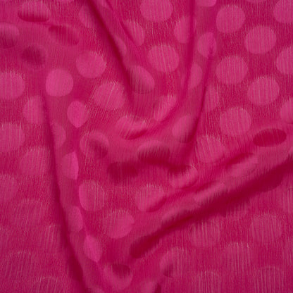 Crinkled Polyester Satin-Face Chiffon Jacquard - Fuchsia Polka Dots - Designer Deadstock