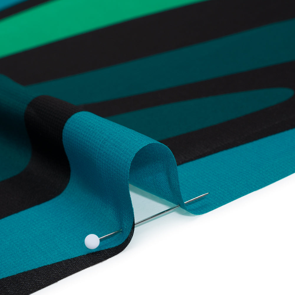 Polyester Chiffon Print - Green, Blue and Black Abstract - Designer Deadstock