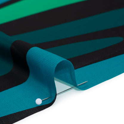 Polyester Chiffon Print - Green, Blue and Black Abstract - Designer Deadstock