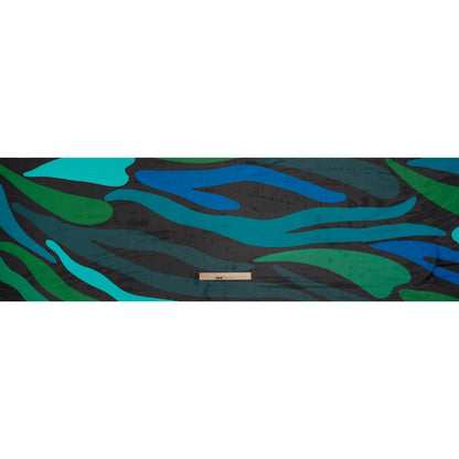 Polyester Chiffon Print - Green, Blue and Black Abstract - Designer Deadstock