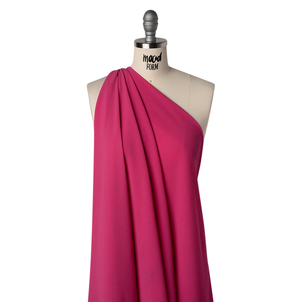 Puckered Stretch Polyester Crepe - Hot Pink - Designer Deadstock