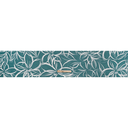 Crinkled Polyester Chiffon Print - Teal and White Floral Linework - Designer Deadstock