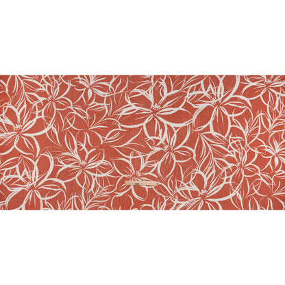 Crinkled Polyester Chiffon Print - Burnt Orange and White Floral Linework - Designer Deadstock