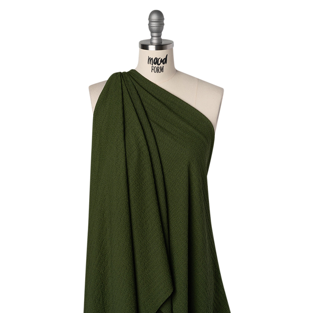Crinkled Stretch Polyester Sweater Knit - Moss Green - Designer Deadstock