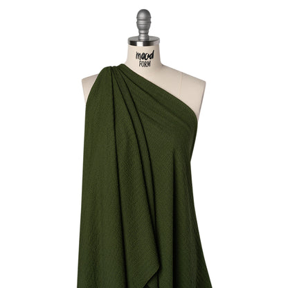 Crinkled Stretch Polyester Sweater Knit - Moss Green - Designer Deadstock